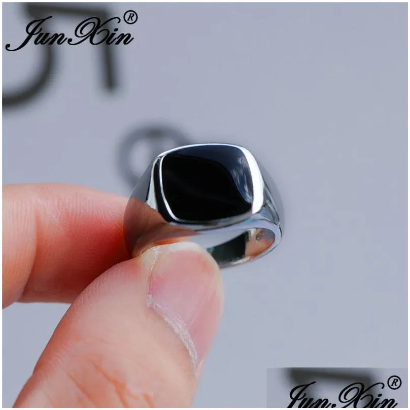 vintage mens black stone geometric rings for men 925 silver yellow gold color big wedding bands male engagement party jewelry