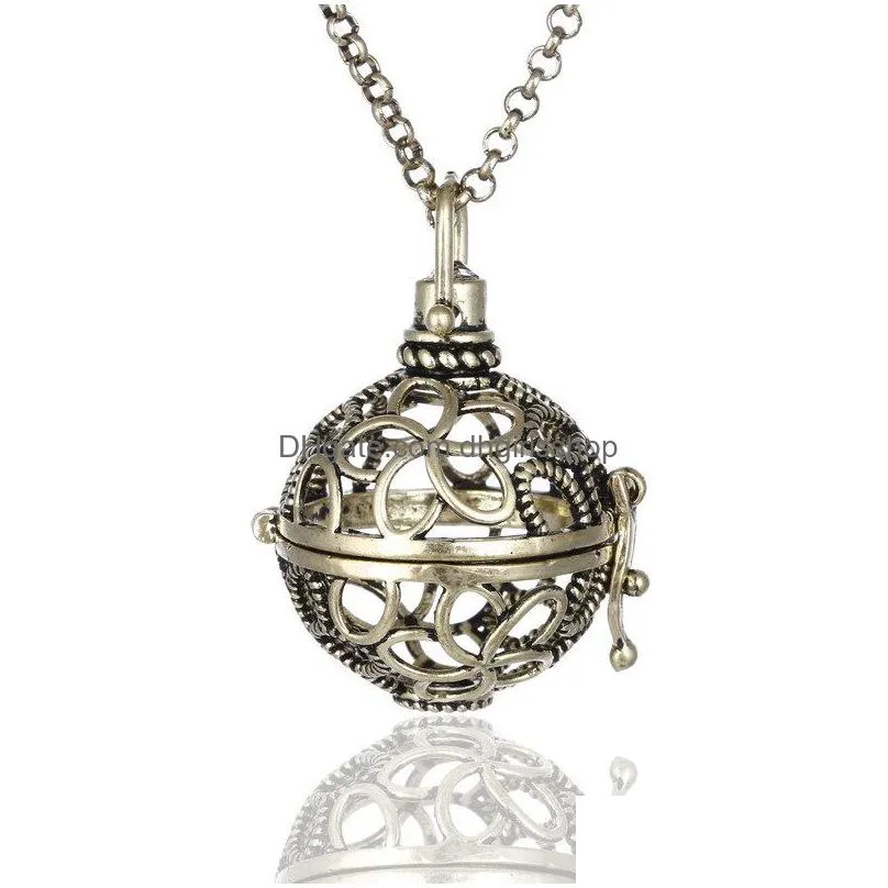 new diffuser essential oil cage pendant necklaces with cotton ball black lava rock stone hollow lockets chains for women fashion