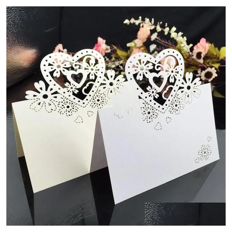 Laser Cut Place Cards Party Table Decorations With Hearts Flowers Paper Carving Name Lables Weddings