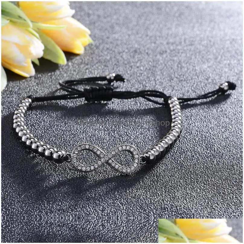 luxury mosaic cz infinity charm bracelets women copper beads chain black rope adjustable bangle for men`s fashion jewelry gift