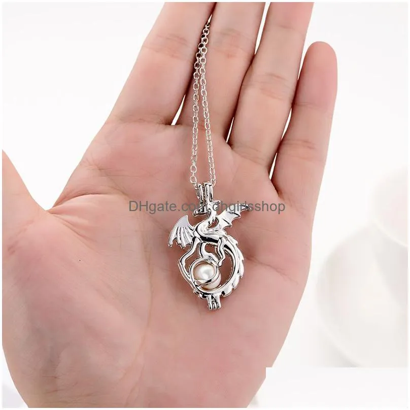 2019 pearl cage pendant necklaces love wish oyster natural pearl open hollow locket charm silver chain for women fashion jewelry in