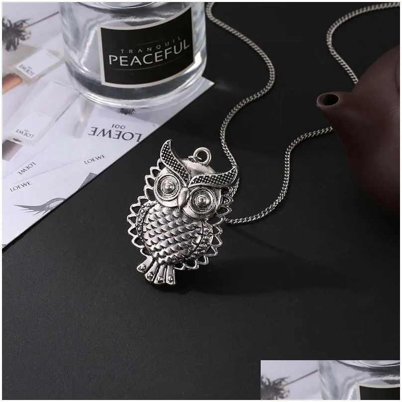 owl necklace vintage hollow cute owl pendant necklace retro hollow carved sweater chain for women long necklaces