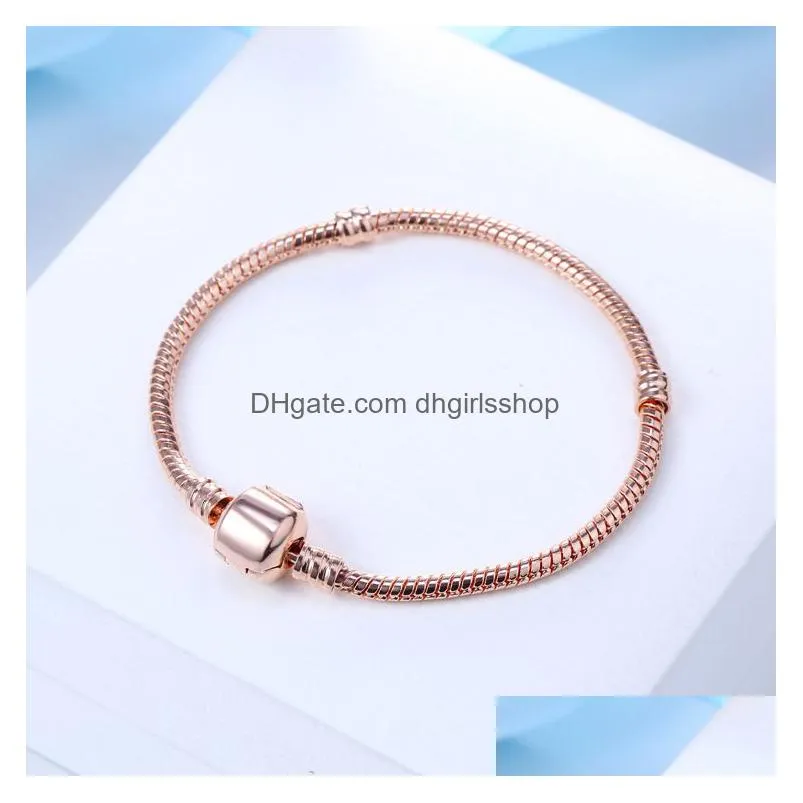 new rose gold basic snake chain bracelet women & men magnetic clasp bangle for charm european beads jewelry making 17-21cm