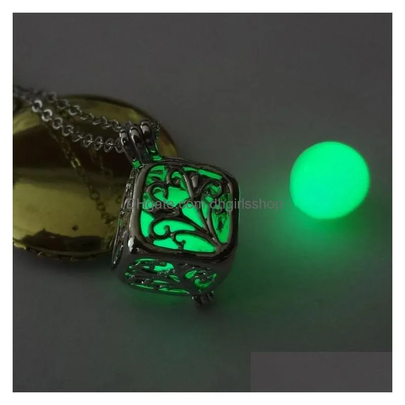 new fashion women luminous hollow out locket pendant glow in the dark necklace square box necklace engagement gifts top quality