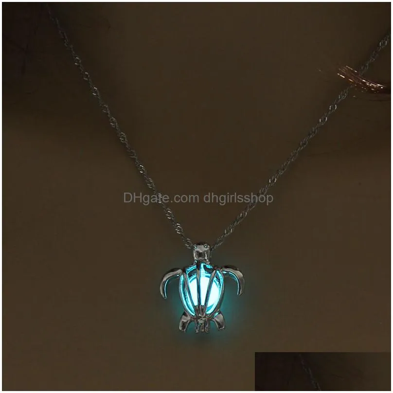 fashion glow in the dark turtle necklace hollow pearl cages pendant luminous tortoise charm necklaces for women`s luxury jewelry