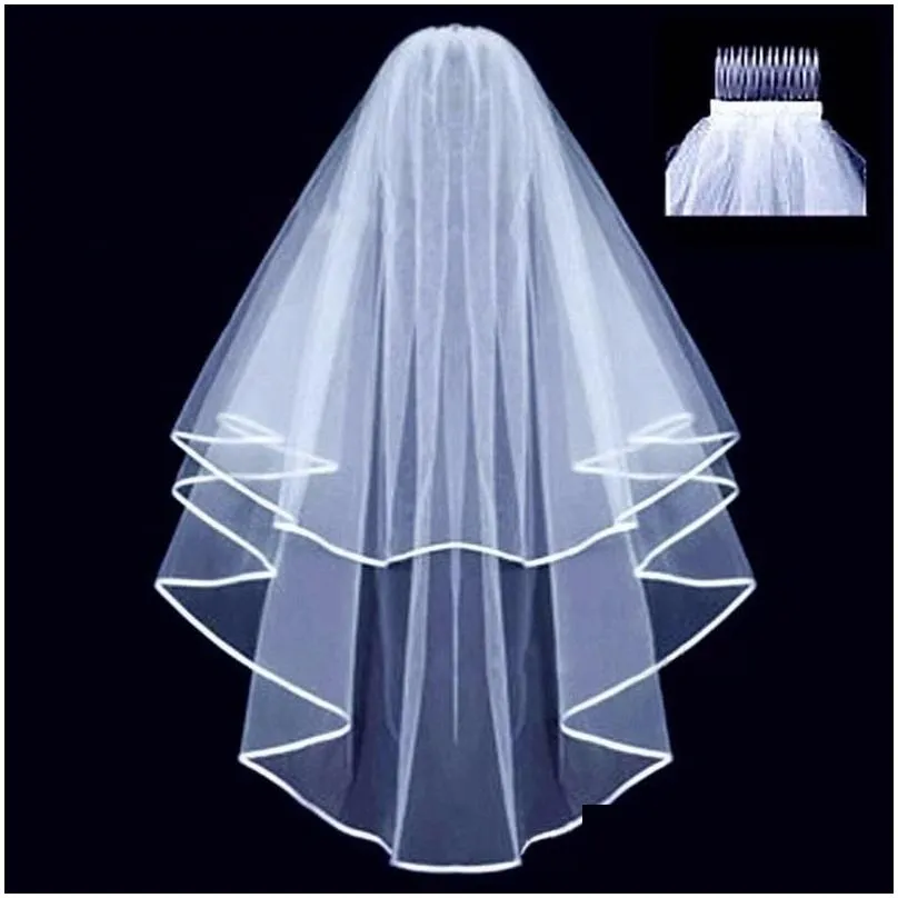 Bridal Veils simple short tulle wedding veils two layer with comb white ivory bridal veil bride marriage wedding accessories