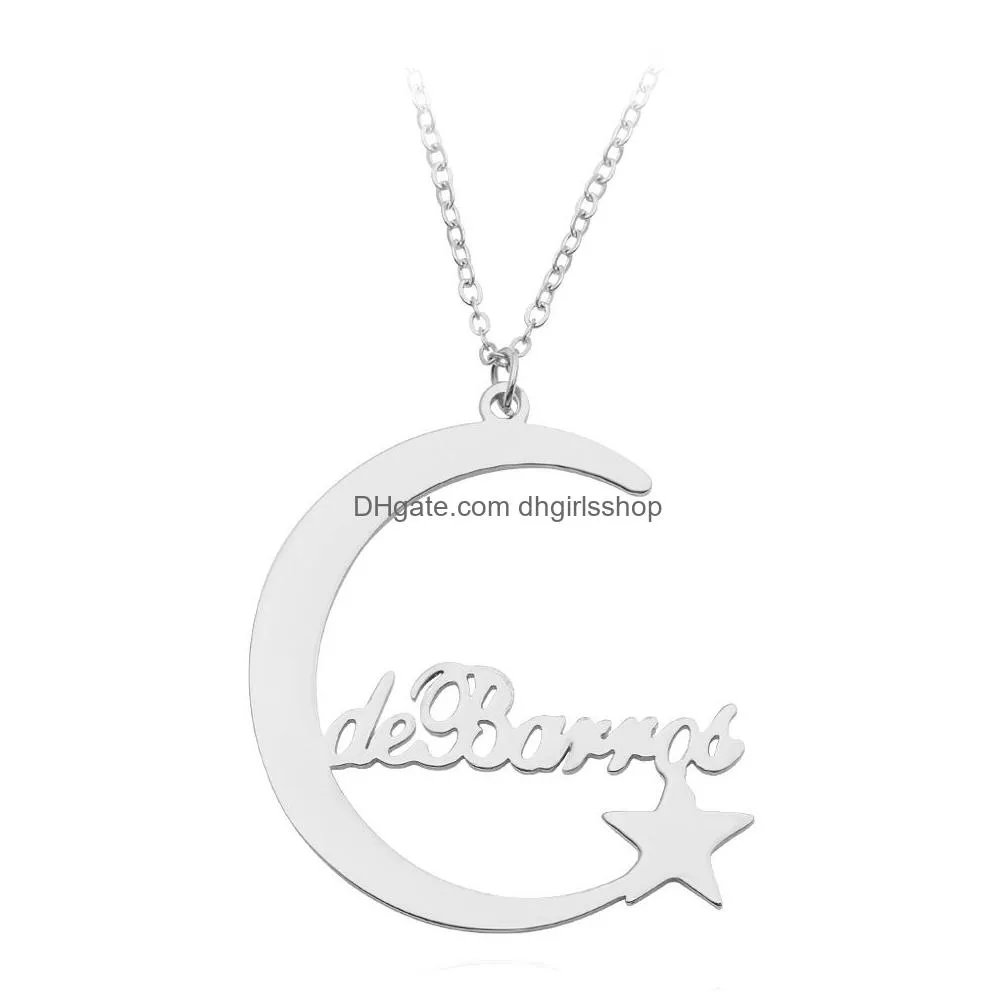 custom personalized name necklaces keychain for women men stainless steel alphabet letter pendant moon star fashion jewelry gift