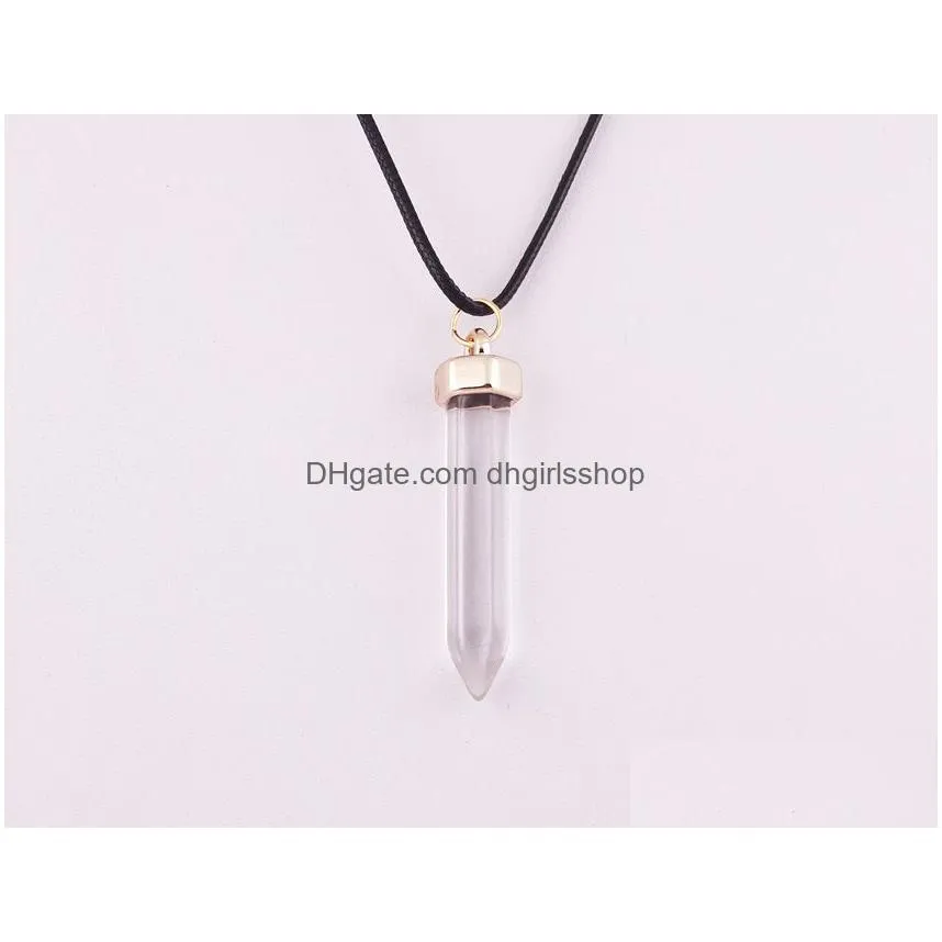 fashion bullet shape natural stone pendant necklaces hexagonal prism quartz turquoise crystal gems jewelry for women men gold/silver