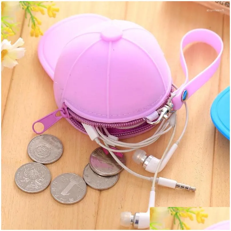 storage bags cute cartoon candy color baseball cap keychain coin case mini hat key silicone female change clutch girls