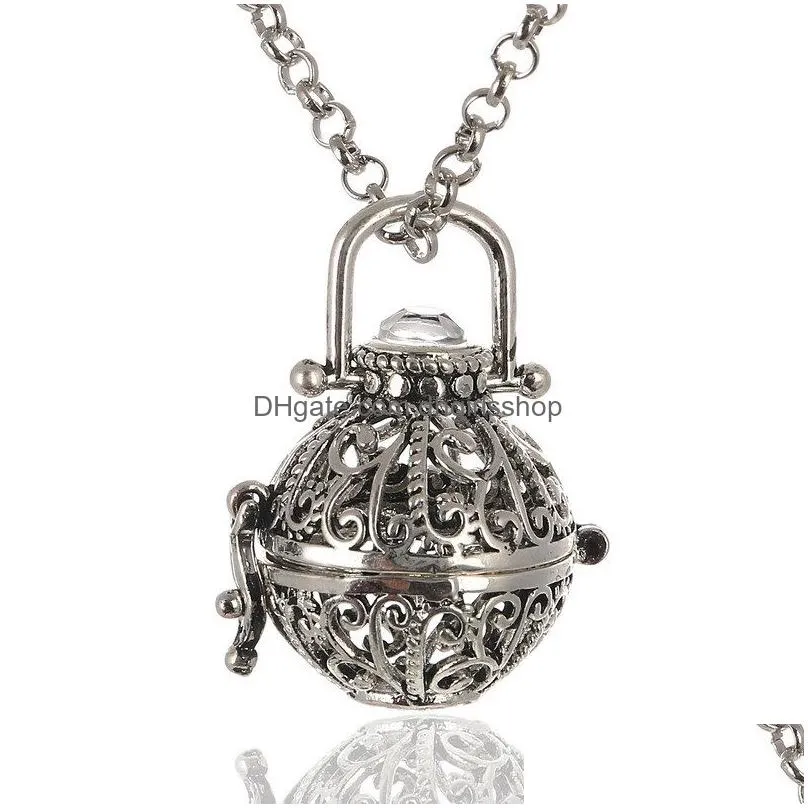 hot sale  oil diffuser lava necklace openwork flower aromatherapy rock lockets pendant necklaces for women fashion jewelry