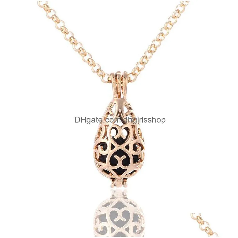 fashion lava rock stone cage pendant necklace diffuser  oil water drop shape charm necklaces for women jewelry gift