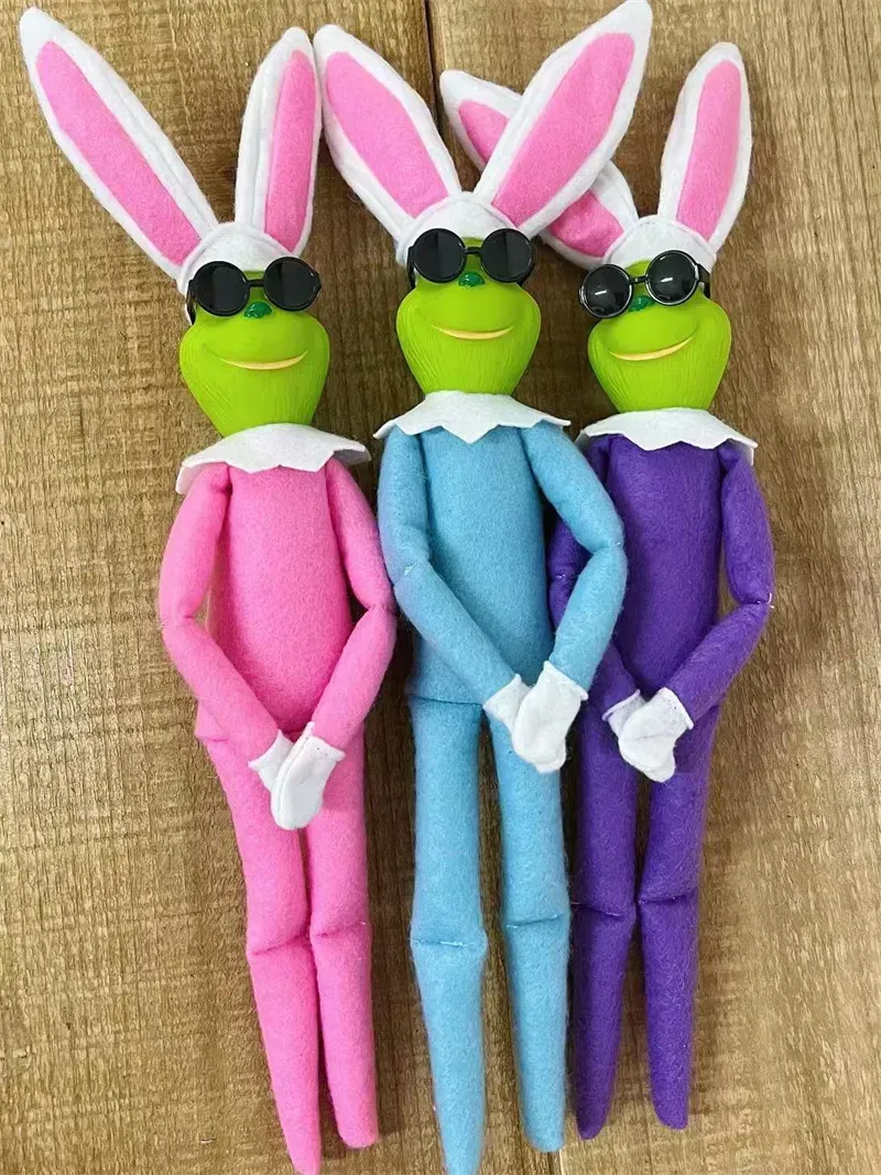 Easter Party Kids Gifts Pendants Elf Stuffed Blue Pink Purple Bunny Elf Figurine With Glasses Rabbit Child Cool Toys