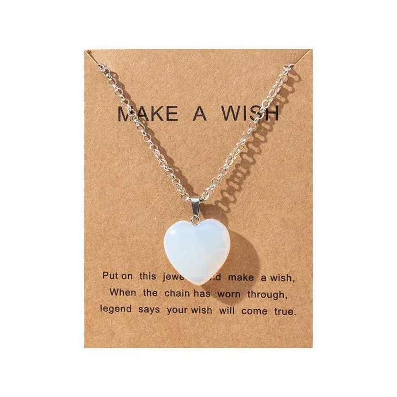 Wish Necklace Crystal Pendant Water Drop Heart Healing Stone Bulk Wholesale