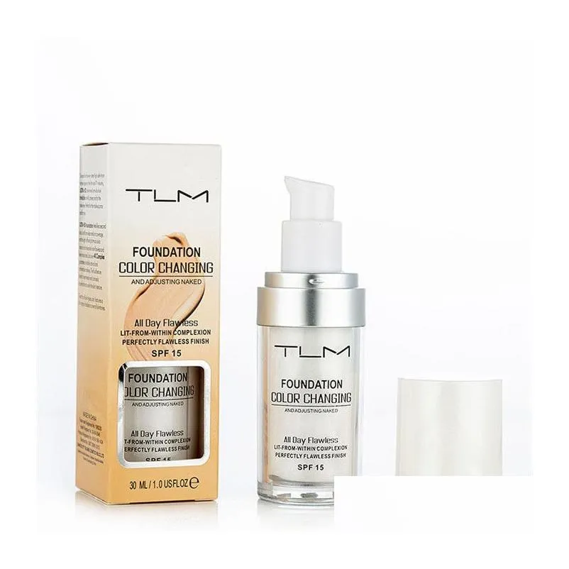 TLM 30ML Magic Color Changing Liquid Foundation Makeup Base Nude Face Cover Concealer Long Lasting Makeup Skin Tone Foundation 3pcs