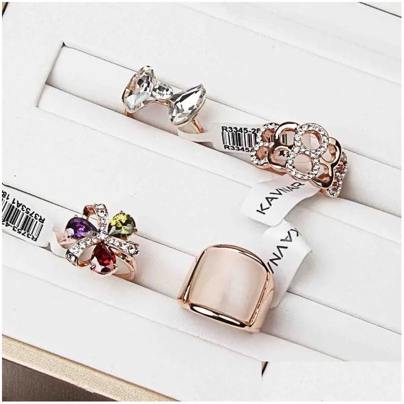 gold colors plated gem lady fashion band rings good quality exaggerated rhinestone ring mix different style and size 16-19