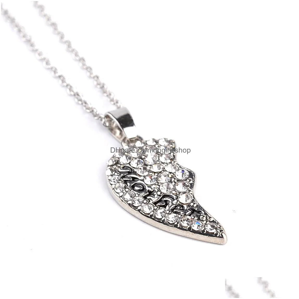 new mother`s day jewelry set white crystal rhinestone heart mother and daughter lettering pendant necklace for girl women fashion