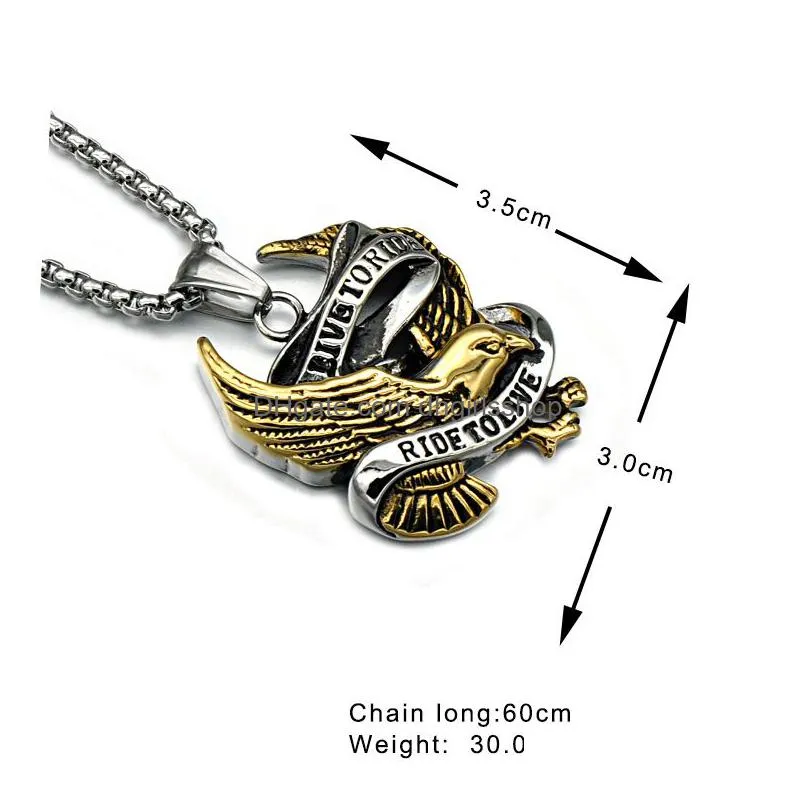 316l stainless steel biker necklaces mens ride to live letter  charms pendants long necklace for men fashion jewelry accessories