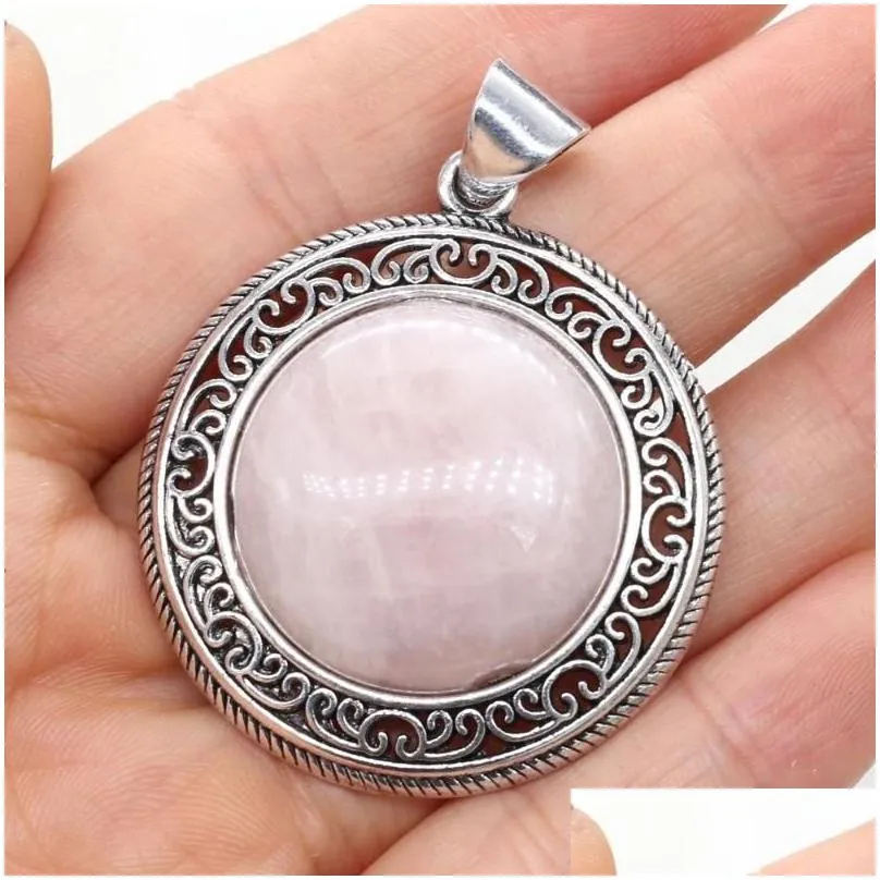 charms natural stone pendant vintage metal alloy round shape exquisite charm for jewelry making diy bracelet necklace accessories