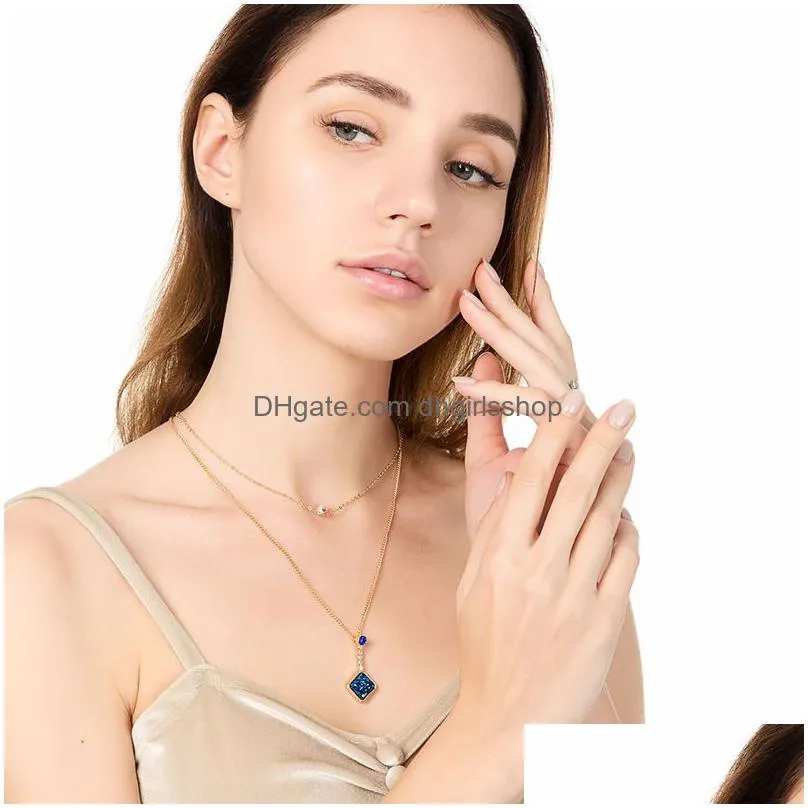 2019 fashion shiny druzy pendant layered necklaces square natural stone faux pearl charm gold chains choker for women jewelry gift