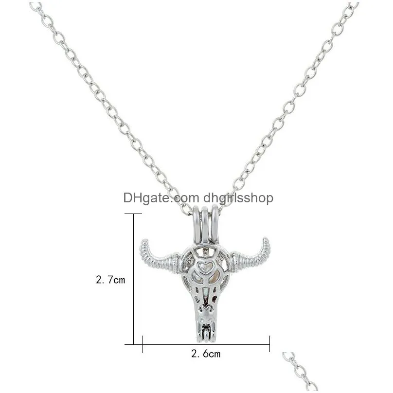 fashion luminous bull head pendant necklaces for women glow in the dark stone cage open lockets silver chains jewelry in bulk