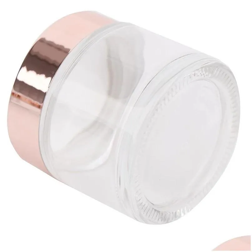 wholesale Frosted Clear Glass Jar Cream Bottle Cosmetic Container with Rose Gold Lid 5g 10g 15g 20g 30g 50g 100g Packing Bottles