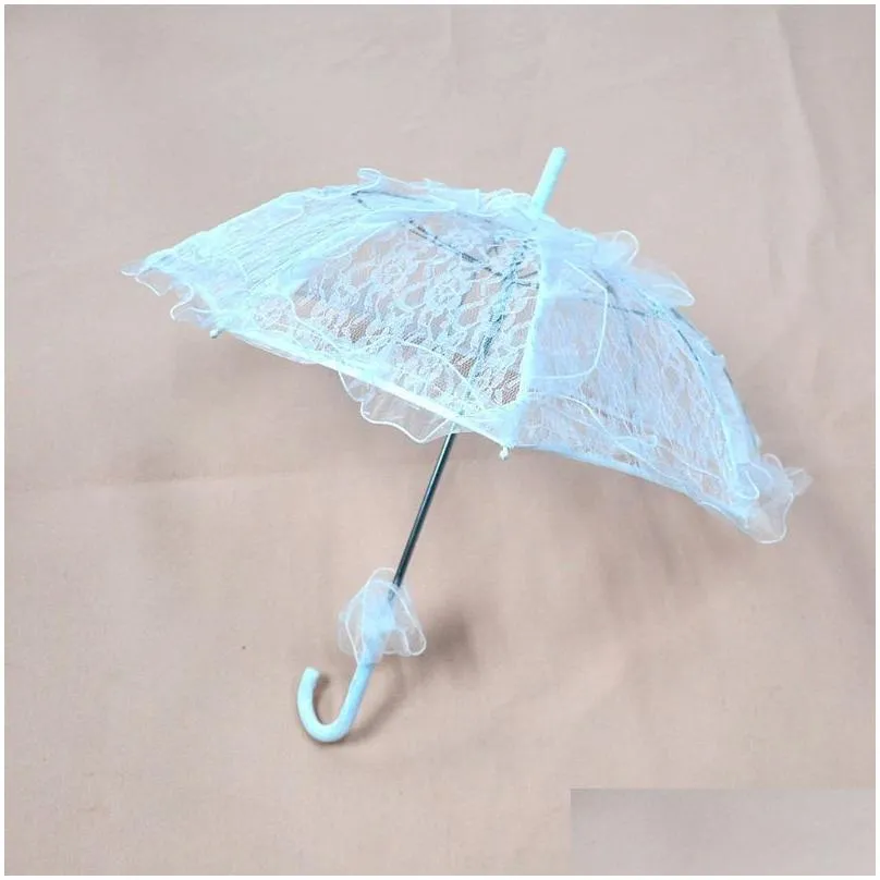 New Parasols Womens Western Style Hollow Out Floral Lace Umbrella Wedding Bridal Manual Opening Fleur Parasol Ruffles Trim Romantic