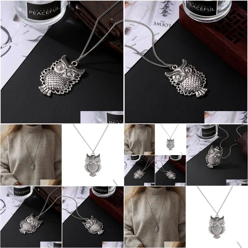 owl necklace vintage hollow cute owl pendant necklace retro hollow carved sweater chain for women long necklaces