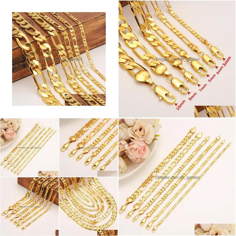 necklace earrings set mens women`s solid gold gf 3 4 5 6 7 9 10 mm width select italian figaro link chain bracelet fashion jewelry