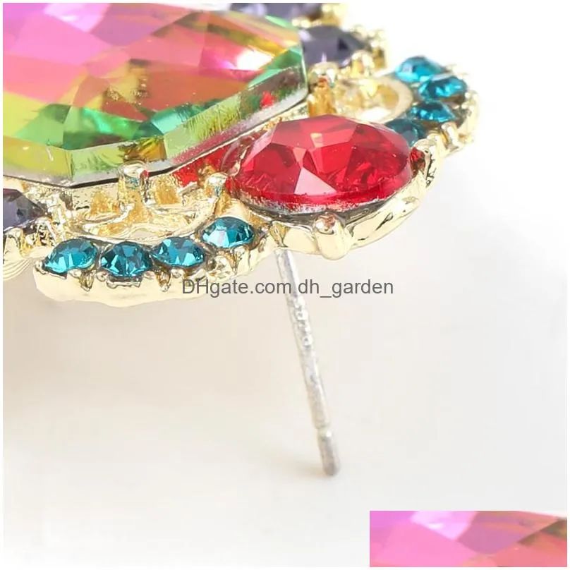 stud fashion metal square glass rhinestone flower earrings women`s creative banquet jewelry accessoriesstud