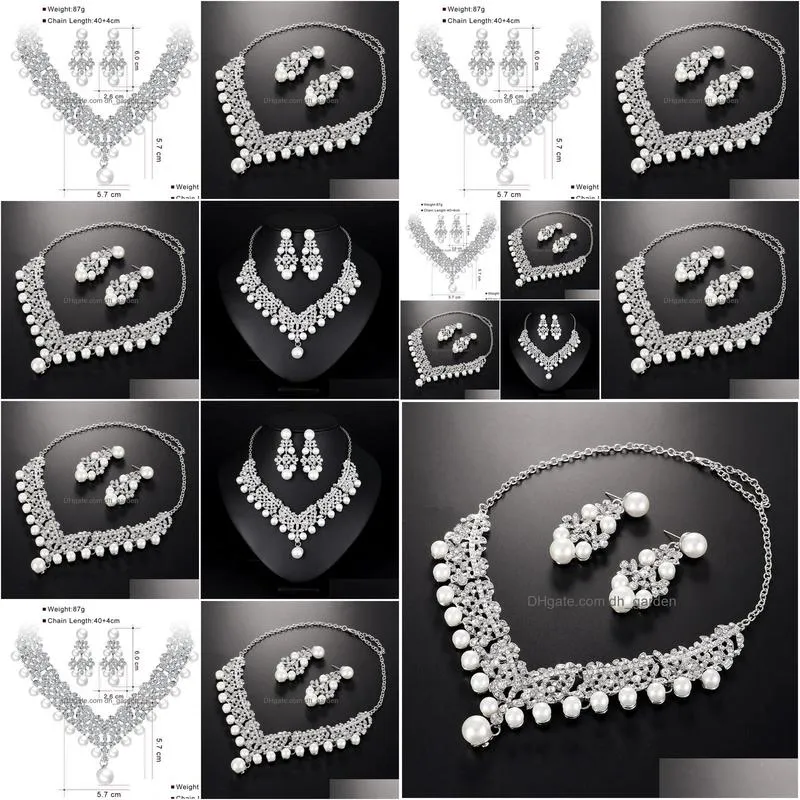 earrings & necklace simple temperament white pearl alloy rhinestone bridal wedding banquet accessories setearrings
