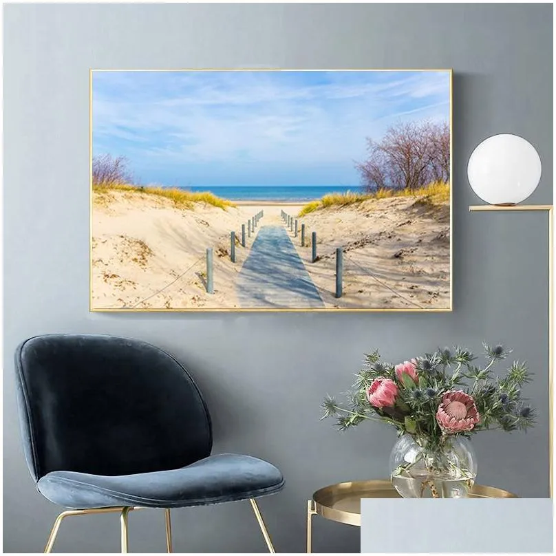 nordic poster seascape canvas painting beach sea road wall art picture no frame for living room bedroom modern home decor