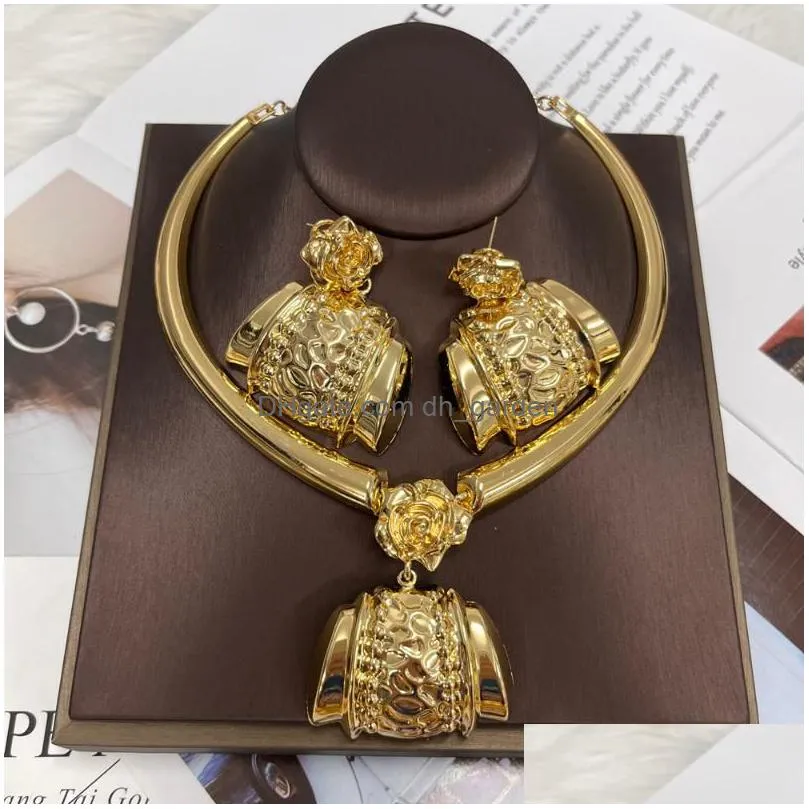 necklace earrings set jewelry for women gold color statement pendant and weddings design jewellery african dubai accessory