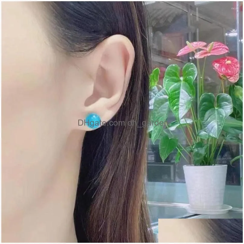 stud earrings shilovem 18k yellow gold real natural amazonite classic wholesale fine women gift 8mm myme08085512ths