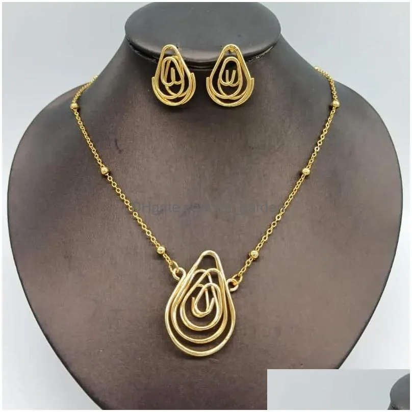 necklace earrings set gold color jewelry for women arabic bride morocco hollow copper earring algeria wedding chain