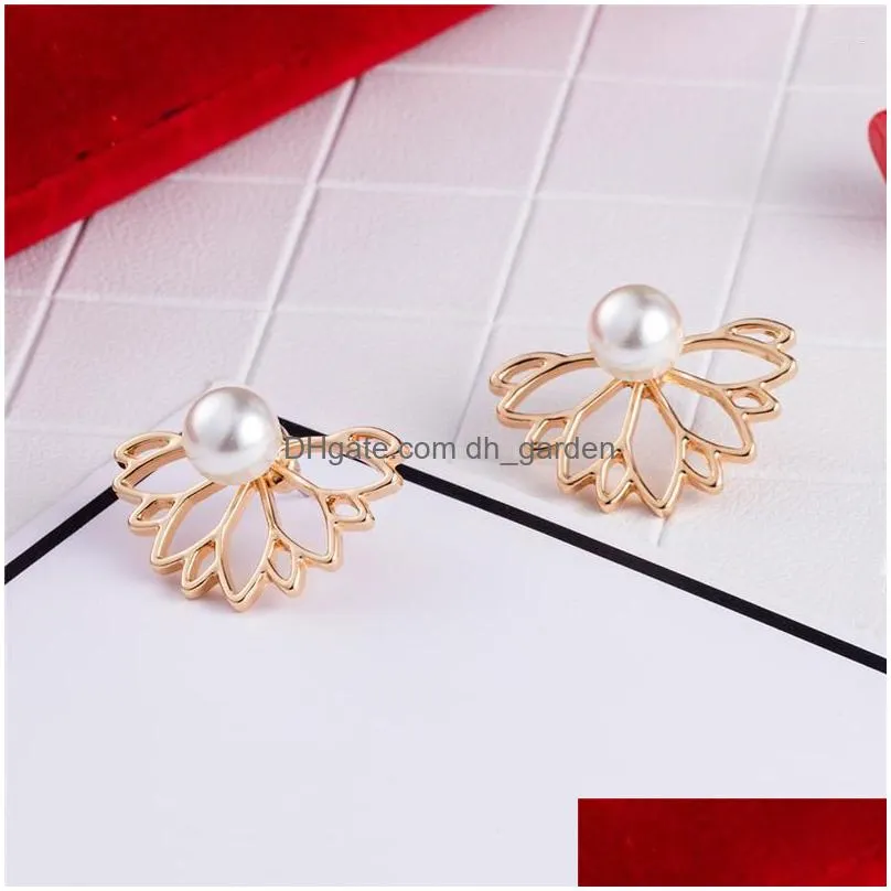 stud earrings korean jewelry simple imitation pearl flower for women fashion double sided statement ear wholesale