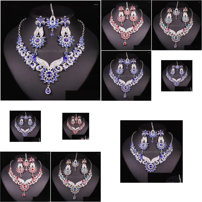 necklace earrings set fashion style crystal rhinestones silver plated bridal jewellery christmas gift women