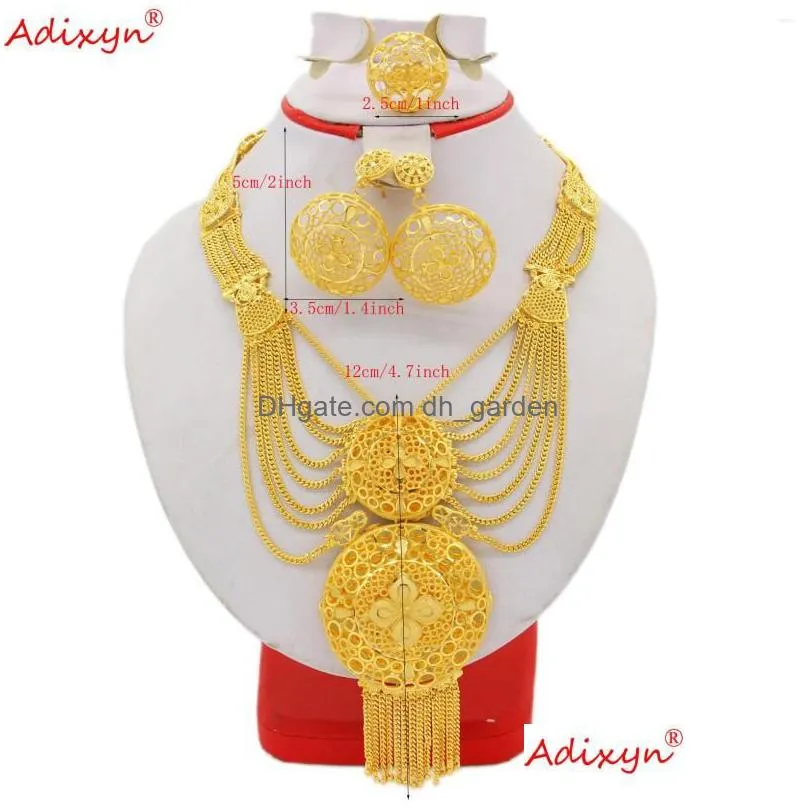 necklace earrings set adixyn dubai 60cm chain/earrings/ring jewelry 24k gold color india african nigeria bridal wedding gifts n121013