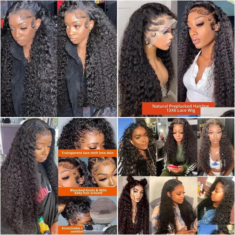 lace wigs 40 inch curly 13x4 lace front human hair wig brazilian wigs for women deep wave 13x6 hd lace frontal wig human hair pre plucked