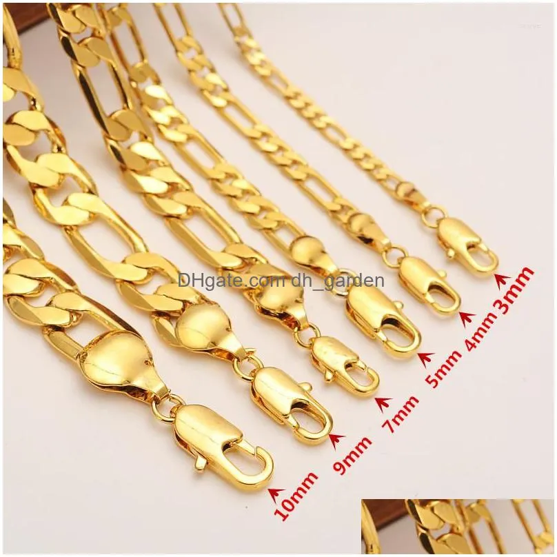 necklace earrings set mens women`s solid gold gf 3 4 5 6 7 9 10 mm width select italian figaro link chain bracelet fashion jewelry