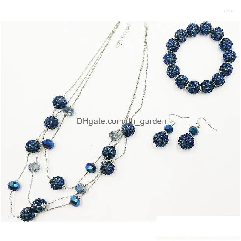 necklace earrings set 4 pieces women crystalt for rhinestone ball stretch bangle bracelet crystal dangle fringe