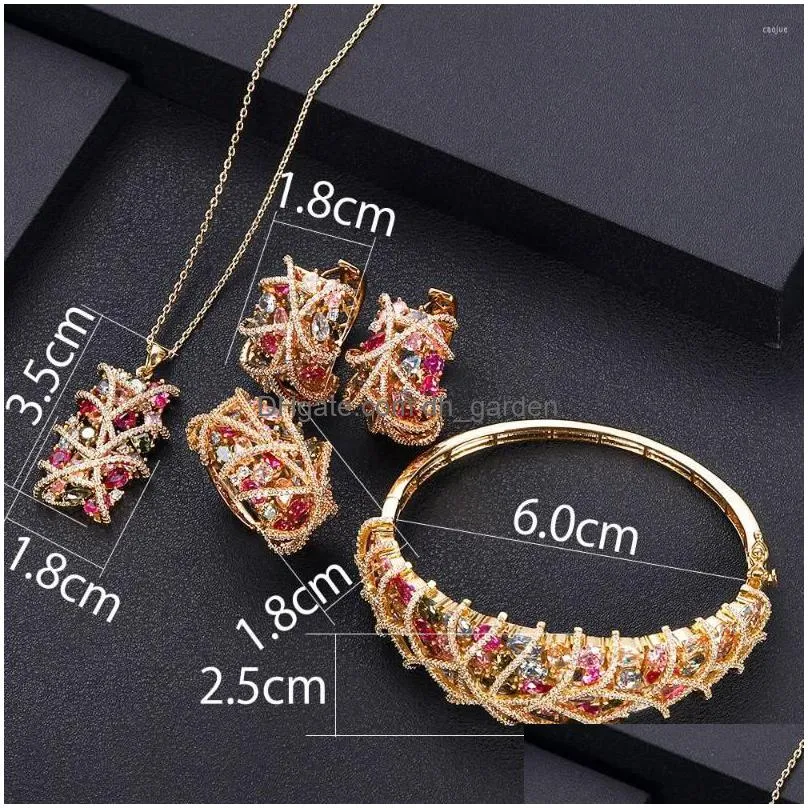 necklace earrings set luxury cubic zirconia bracelet and ring 4pcs dubai full jewelry for women bridal dress dinner