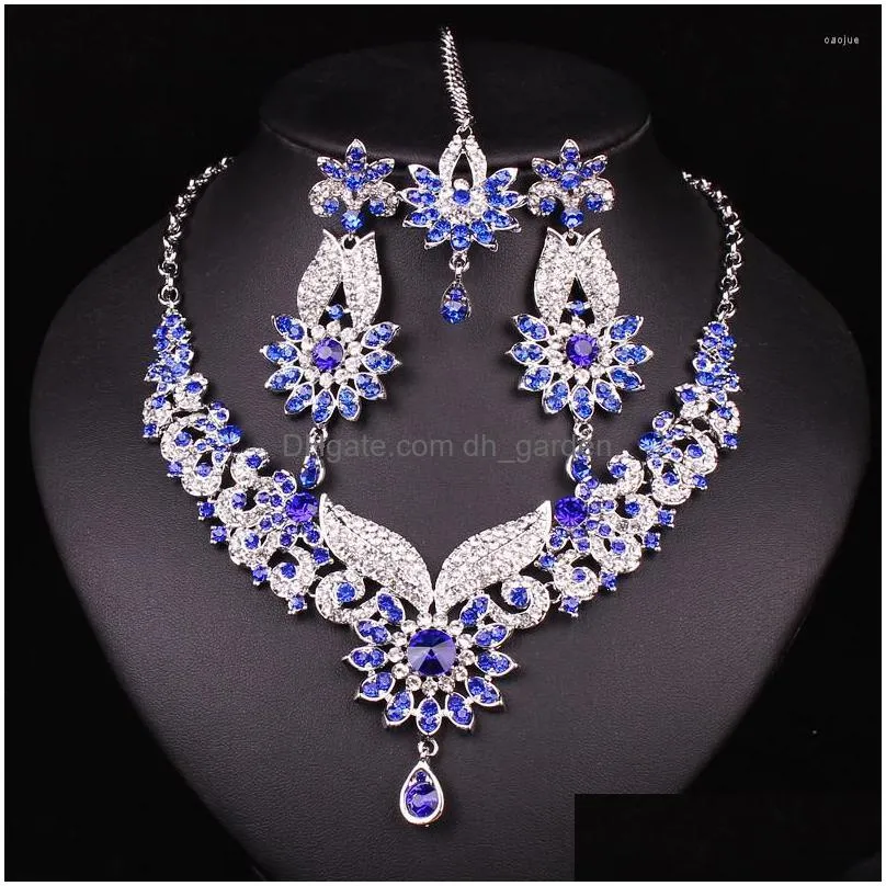 necklace earrings set fashion style crystal rhinestones silver plated bridal jewellery christmas gift women