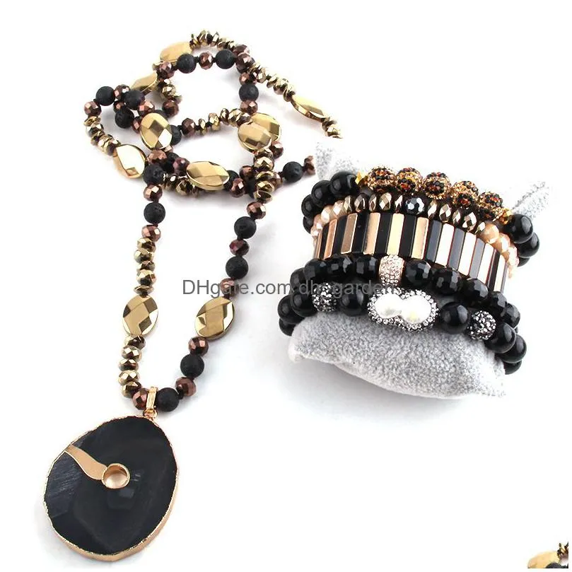 necklace earrings set rh fashion jewelry semi precious beaded stone pendant and bracelet for women jewelryes sets