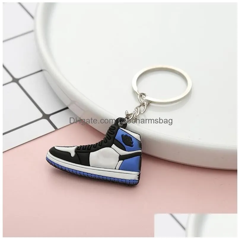 6 Colors Designer Mini Silicone Sneakers Keychains Men Women Kids Key Ring Gift Shoes Keychain Handbag Chain Basketball Shoe Key Holder Bulk