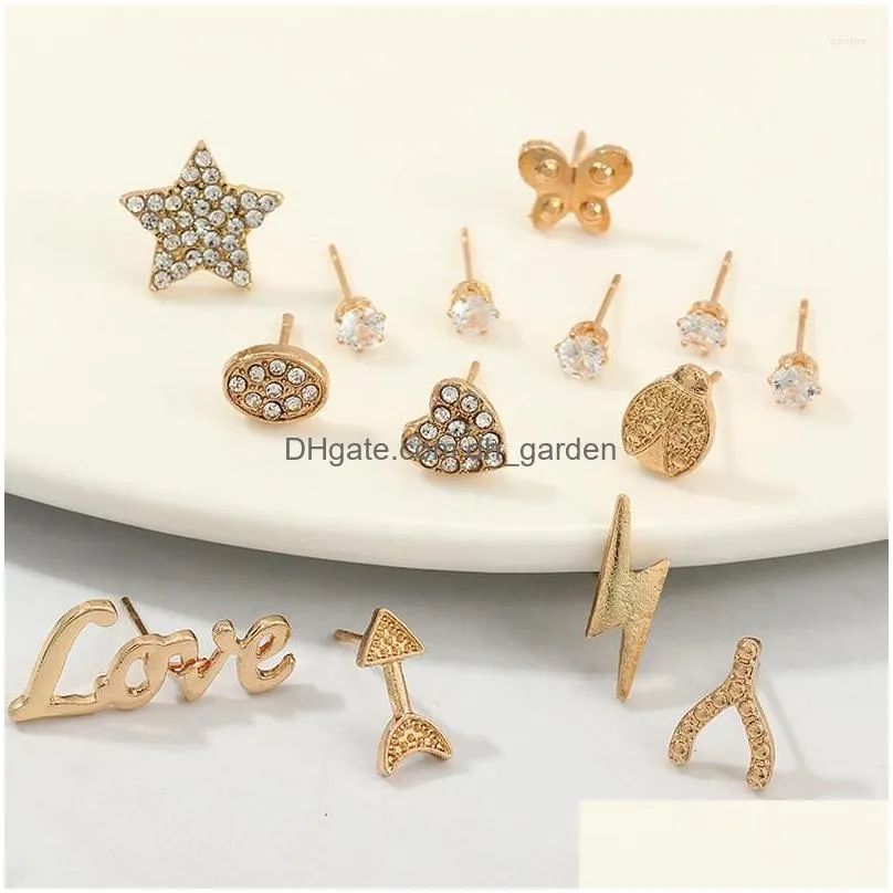 stud earrings minimalist dinosaur animal mixed small set simple geometric crystal heart for women girls tiny ear studs