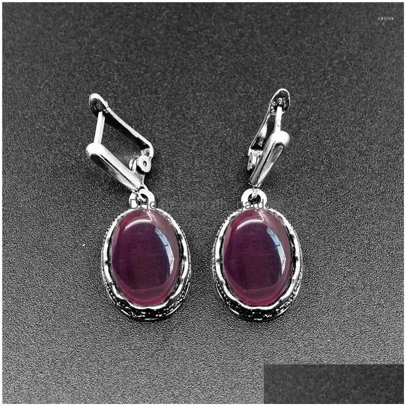 necklace earrings set zinc alloy oval opal jewelry rings for women flower pendant stainless steel chain wedding gift