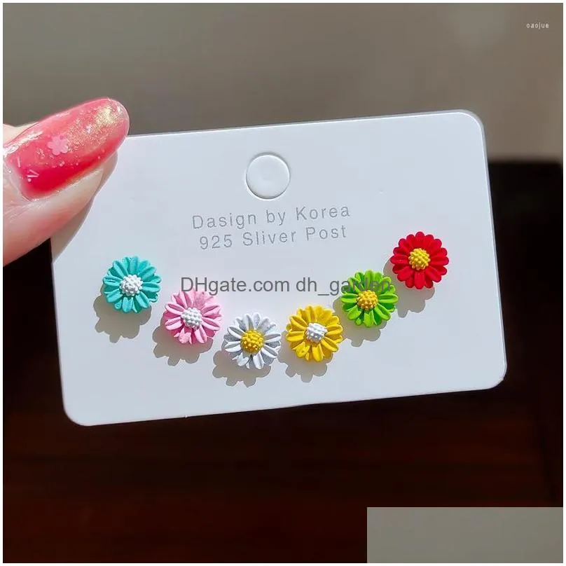 stud earrings summer all-match colorful daisy flower geometric set ear studs for women korean simple light luxury butterfly jewelry