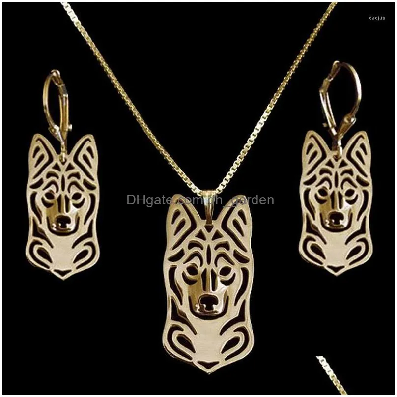 necklace earrings set women`s metal dog pendant jewelry lovers` alaskan klee kai