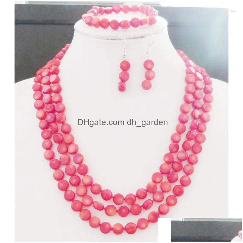 necklace earrings set european women`s wedding jewelry 3-layer coral decoration ! selling jewelry!