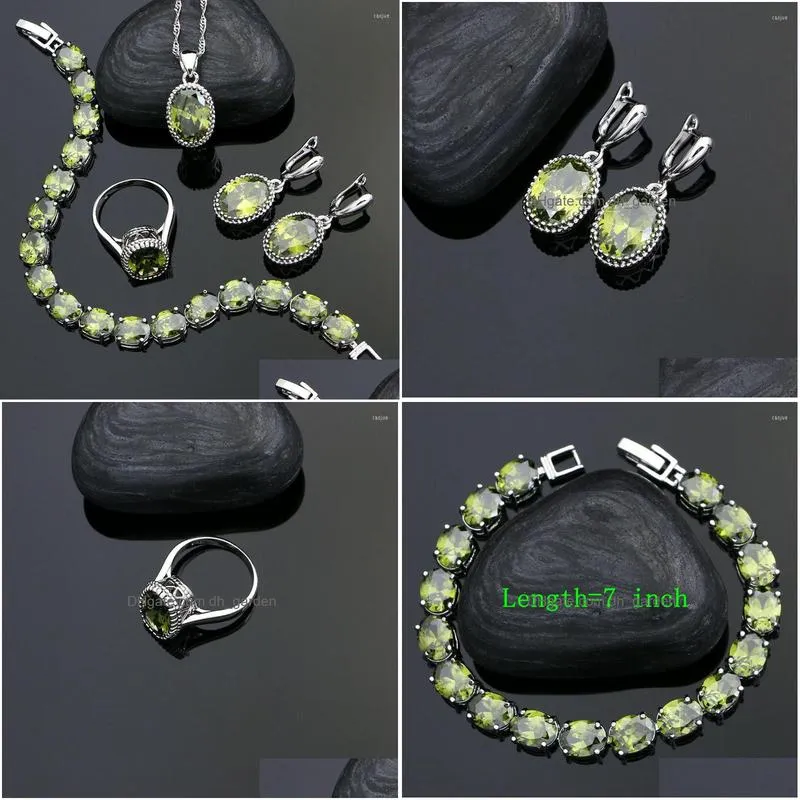 necklace earrings set 925 silver for women party decoration olive green cubic zirconia earrings/bracelet/necklace/pendant/ring